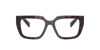 Das Bild zeigt die Prada Brille A03V in Root schildpatt von vorne.